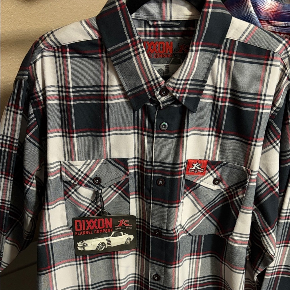 DIXXON Men's Black, White, and Red Plaid Shirt